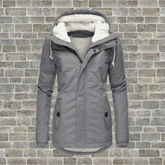 Hooded Coat with Detachable Hood and Pleated Side Panels, Mid Thigh Length