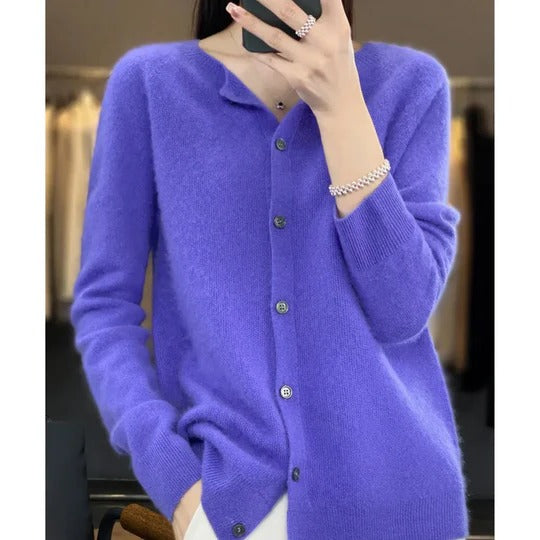 Women's round neck cardigan sweater