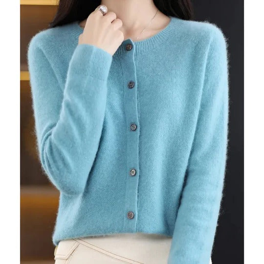 Women's round neck cardigan sweater