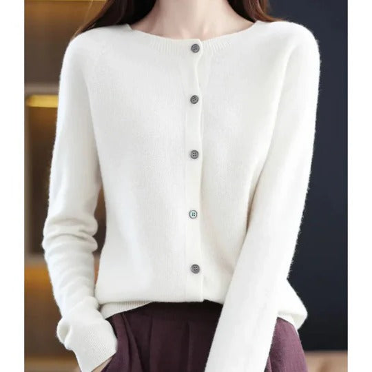 Women's round neck cardigan sweater