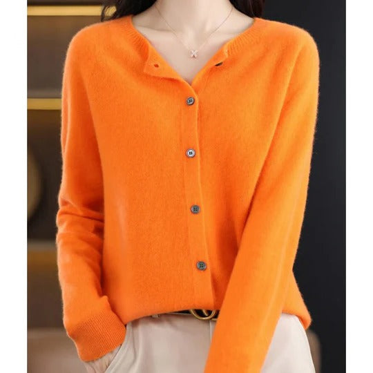 Women's round neck cardigan sweater