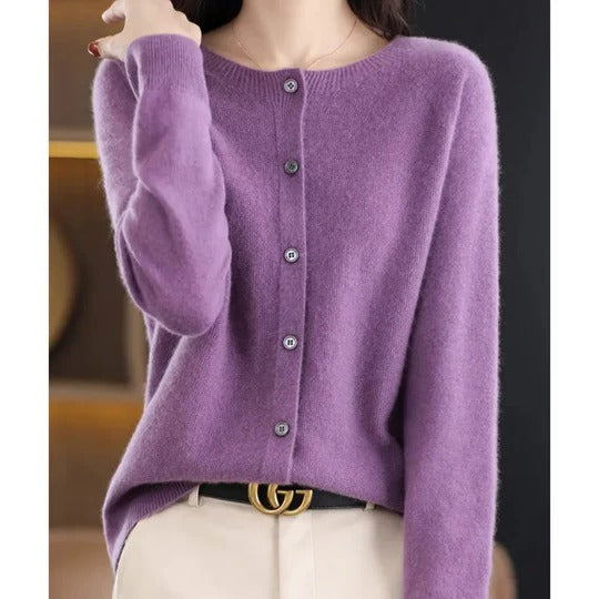Women's round neck cardigan sweater