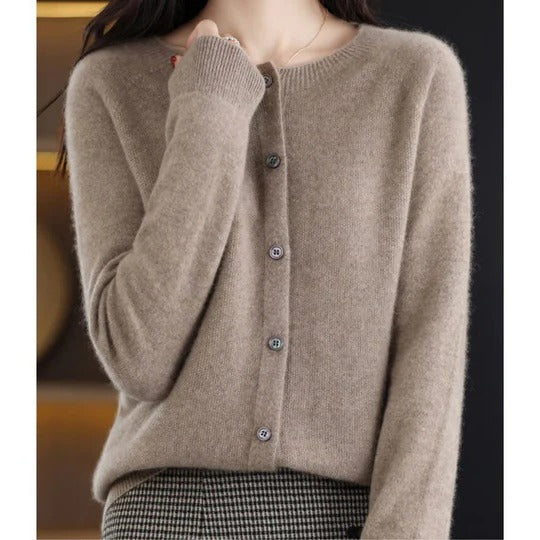 Women's round neck cardigan sweater