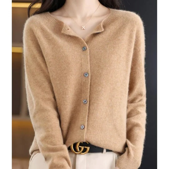 Women's round neck cardigan sweater