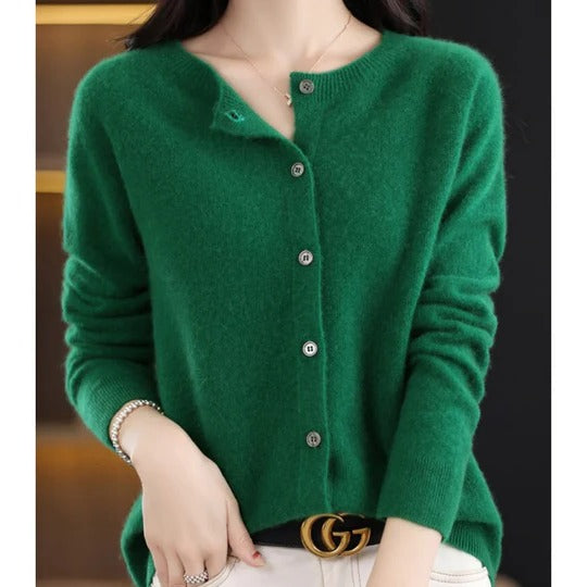 Women's round neck cardigan sweater
