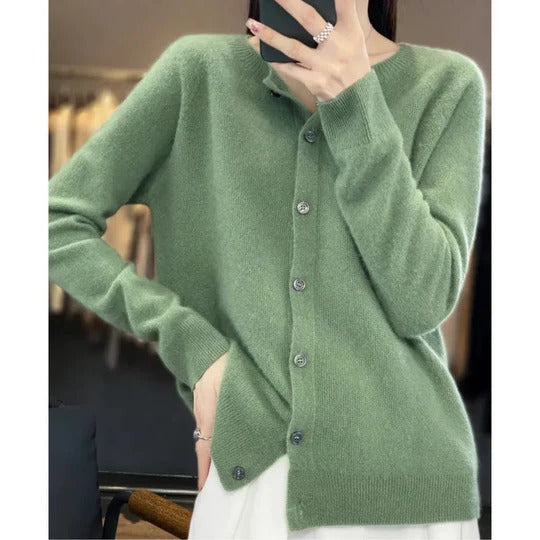 Women's round neck cardigan sweater
