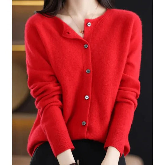 Women's round neck cardigan sweater