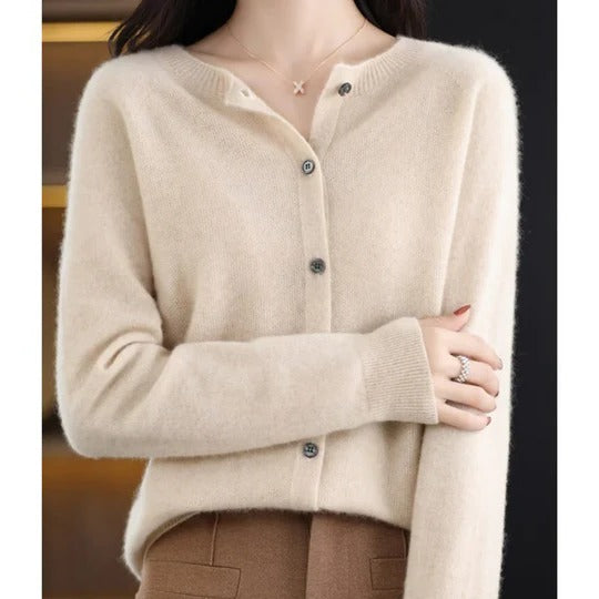 Women's round neck cardigan sweater