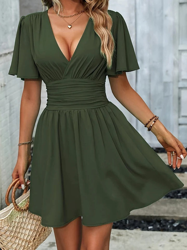 V-neck ruched waist dress