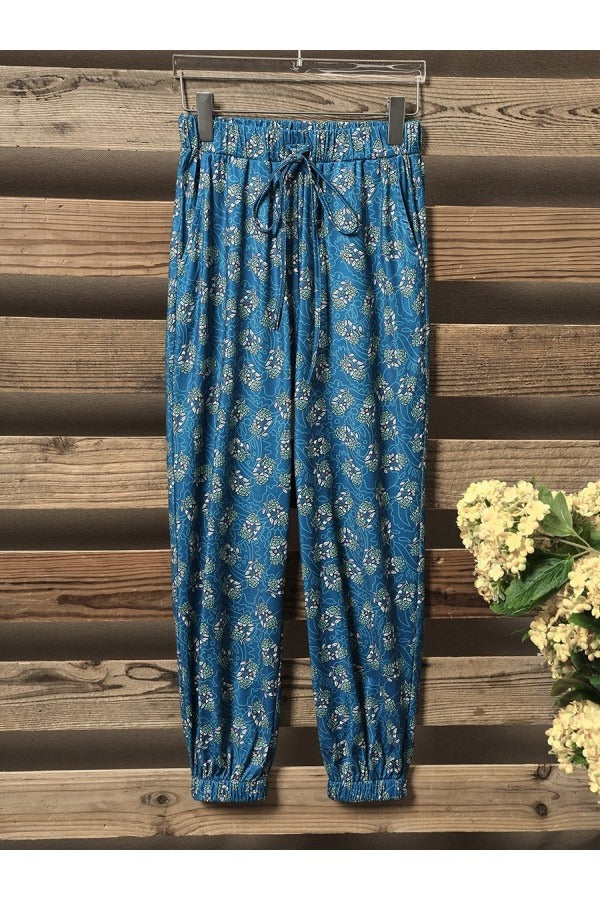 Women’s Summer Floral Print Drawstring Casual Pants
