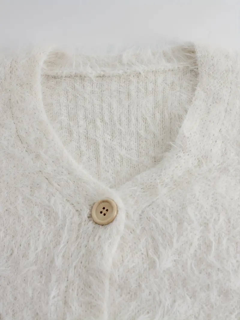 Women's Fuzzy Cropped Cardigan Sweaters With Buttons