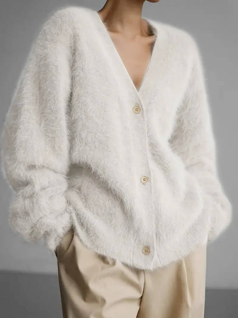 Women's Fuzzy Cropped Cardigan Sweaters With Buttons