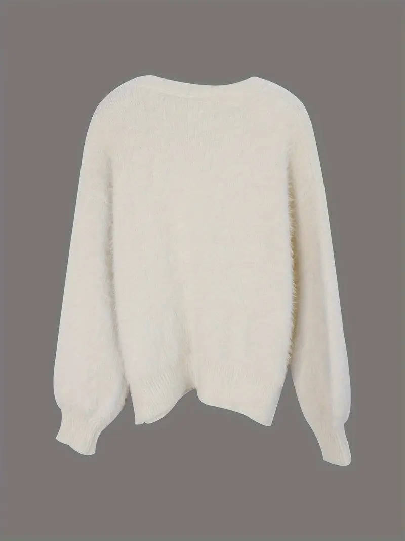Women's Fuzzy Cropped Cardigan Sweaters With Buttons