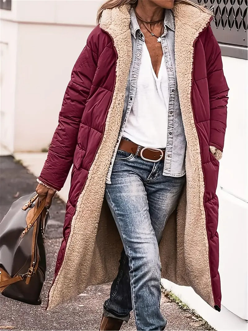 Womens Long Quilted Coat With Hood