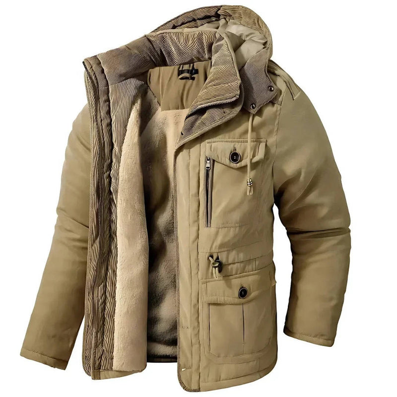 Men's Insulated Winter Parka Jacket With Hood - Windproof Coat