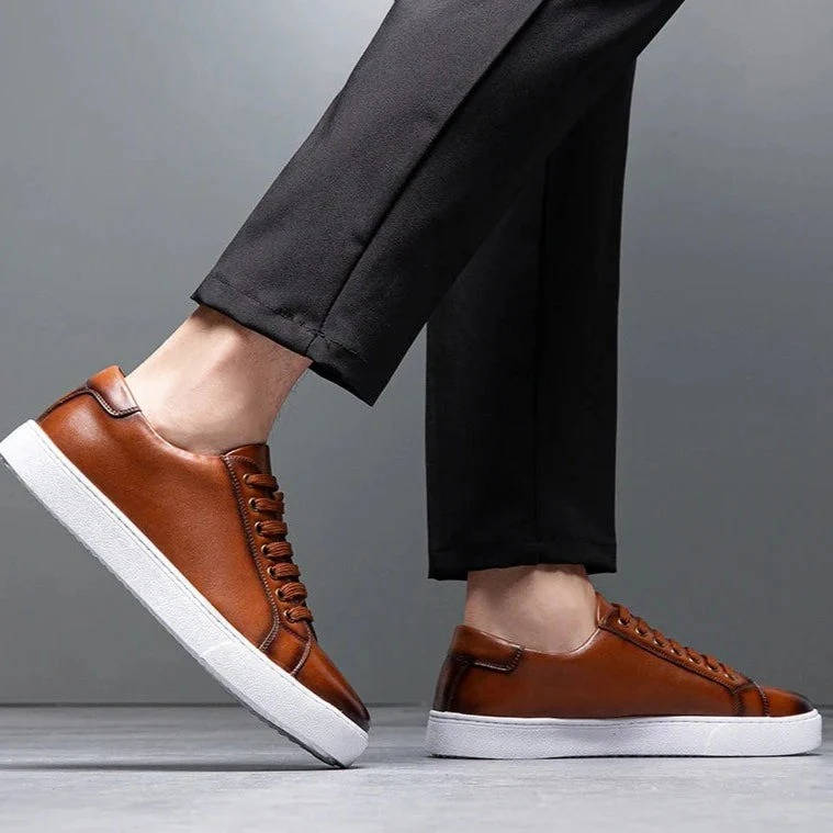 Mens Low-Top Genuine Leather Sneakers