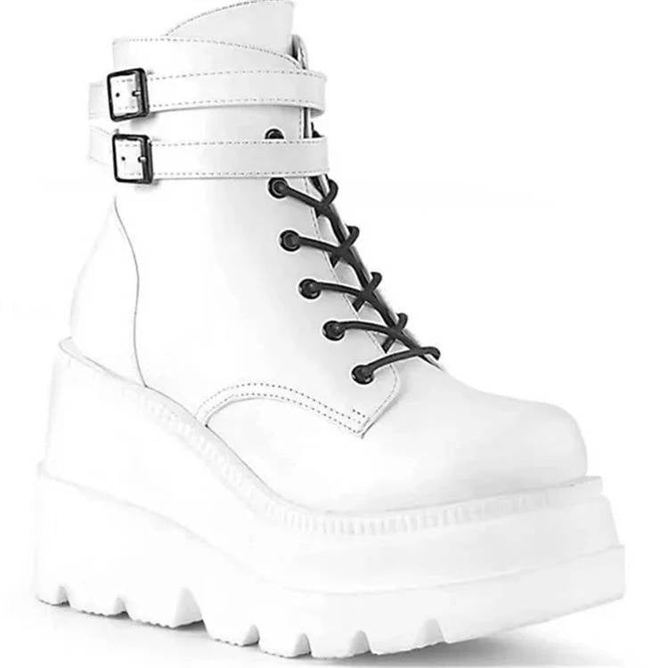 Goth Platform Boots with Chunky Sole Black Lace Up High Heel Combat Boots for Women