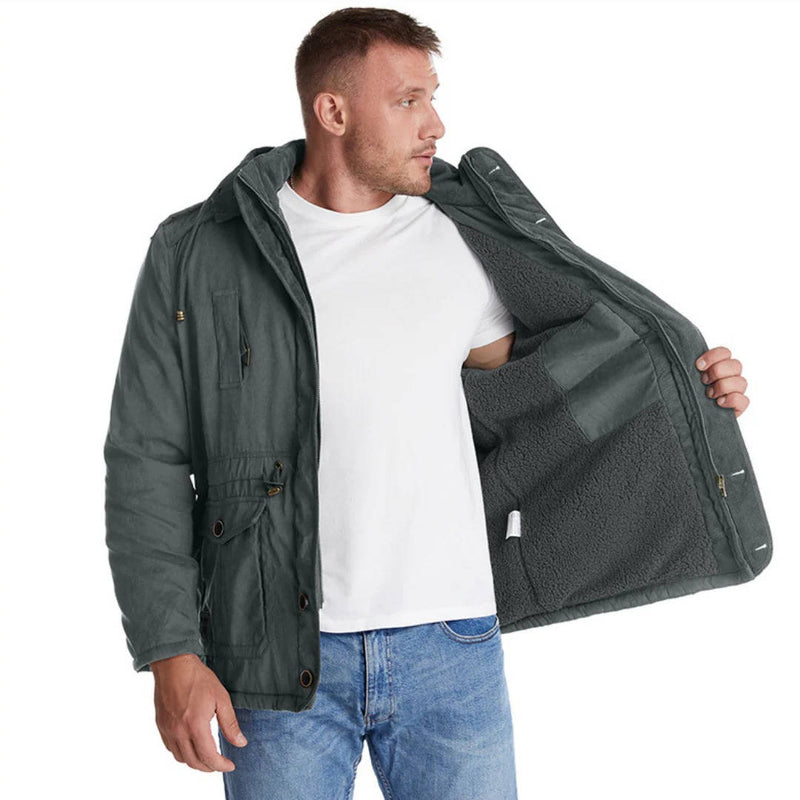 Men's Insulated Winter Parka Jacket With Hood - Windproof Coat