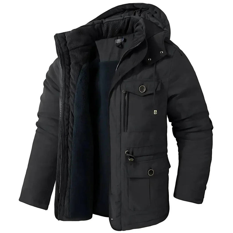 Men's Insulated Winter Parka Jacket With Hood - Windproof Coat