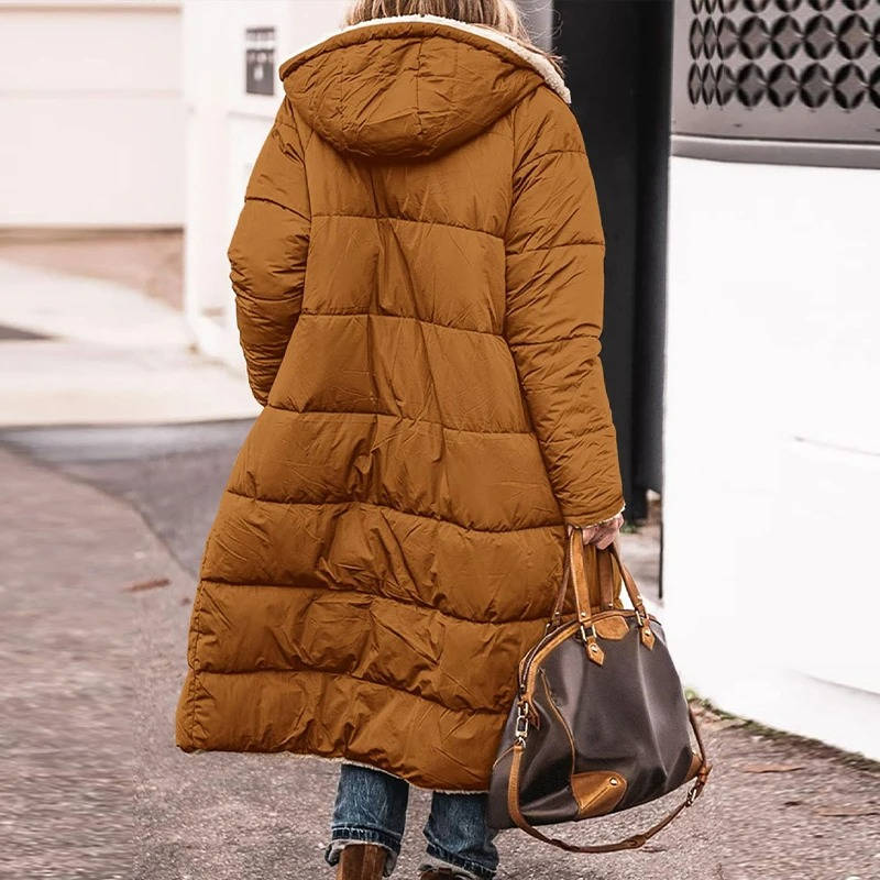Womens Long Quilted Coat With Hood
