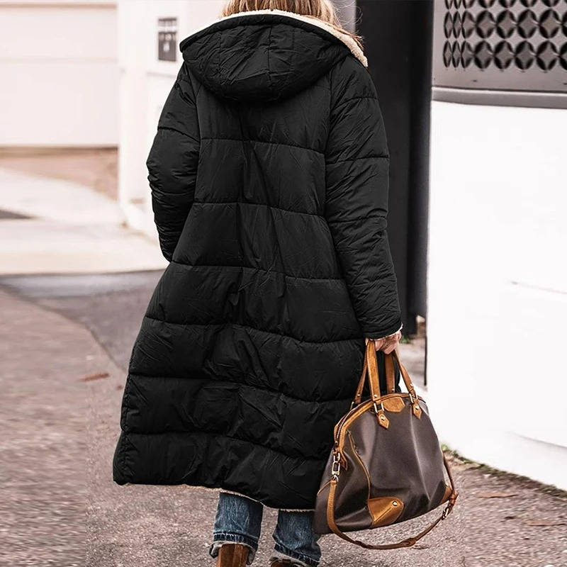 Womens Long Quilted Coat With Hood