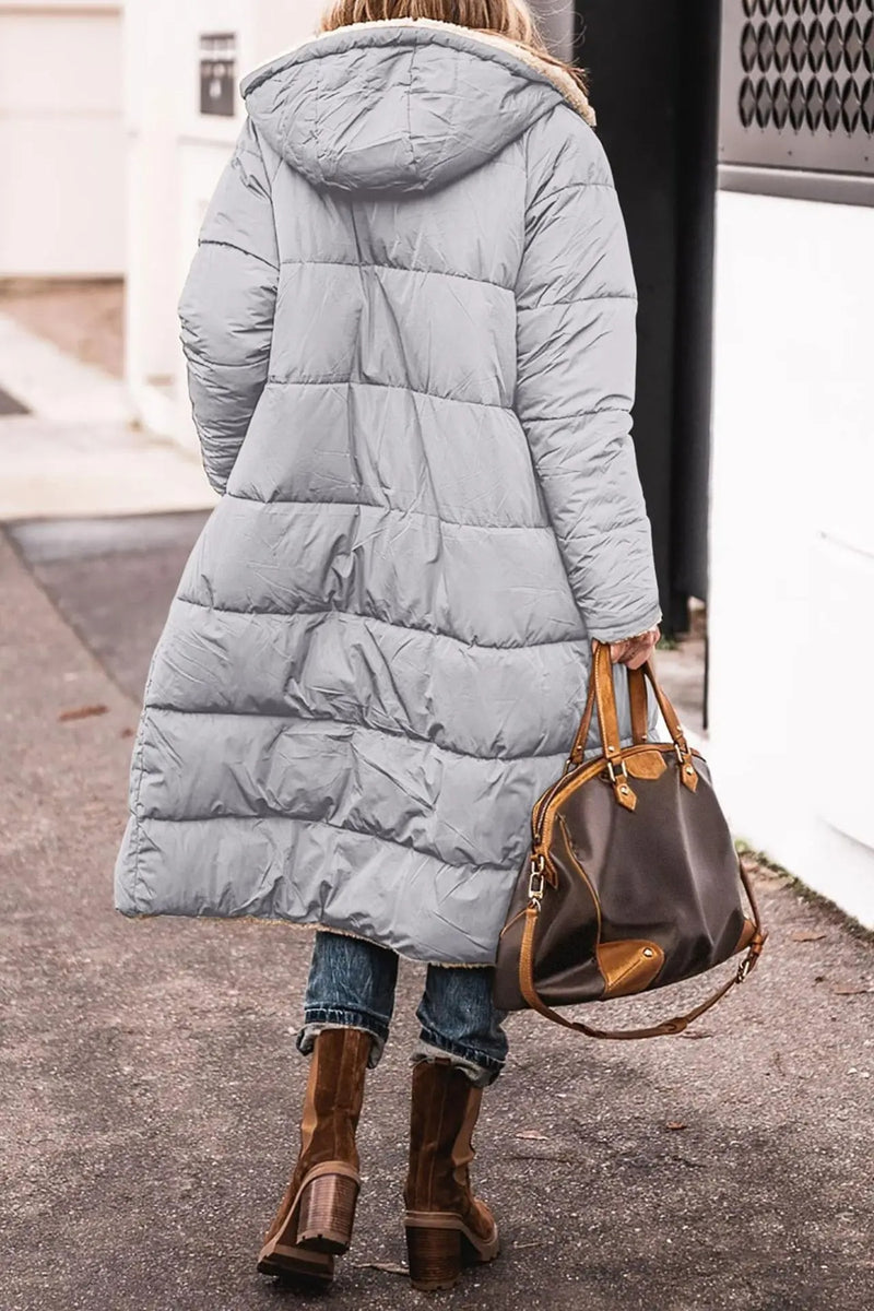 Womens Long Quilted Coat With Hood
