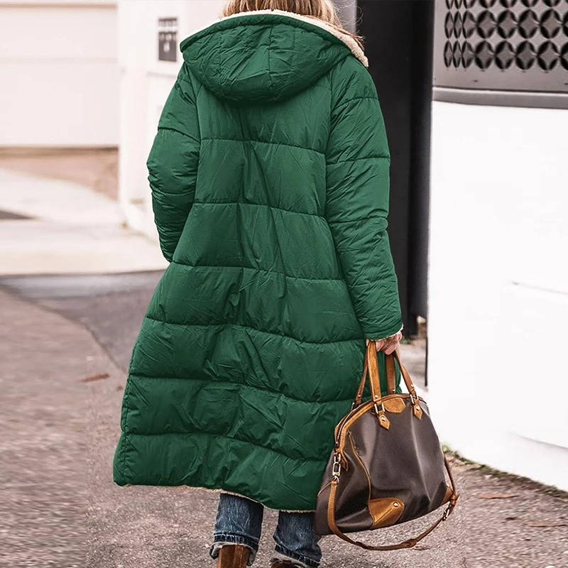Womens Long Quilted Coat With Hood