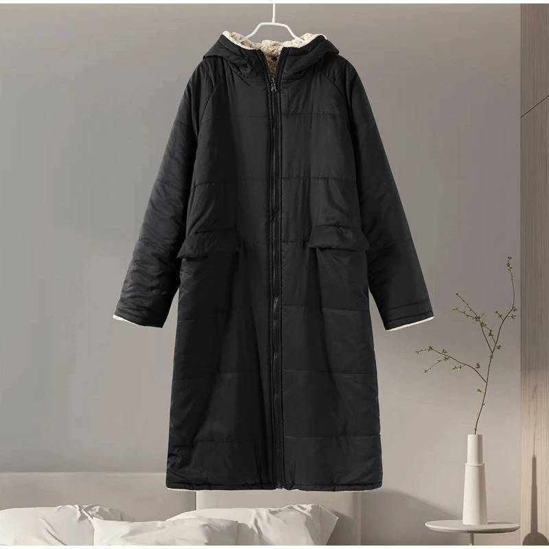 Womens Long Quilted Coat With Hood