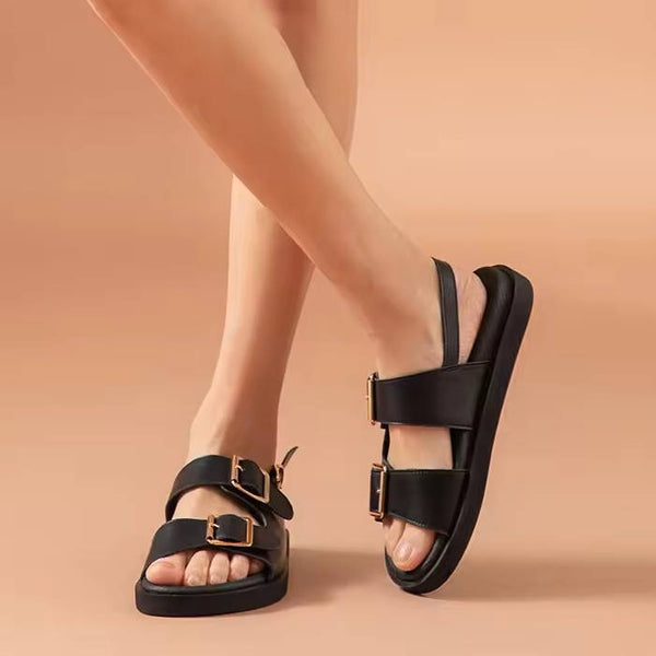 Leather Platform Buckle Sandals