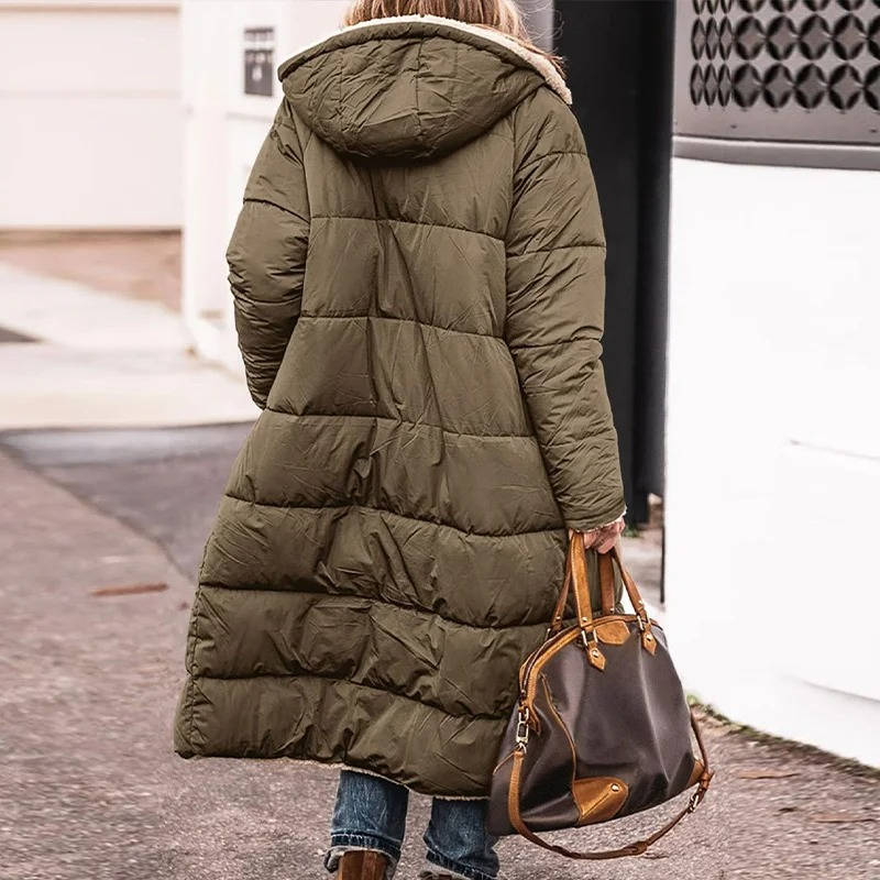 Womens Long Quilted Coat With Hood
