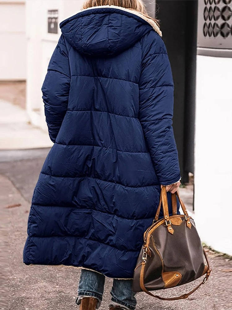 Womens Long Quilted Coat With Hood