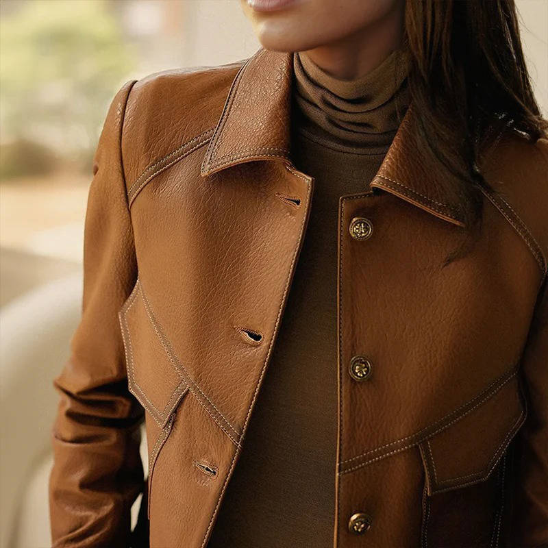 Cropped Leather Jacket Womens