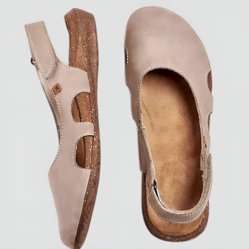 Women's Breathable Leather Summer Flats With Cork Insole