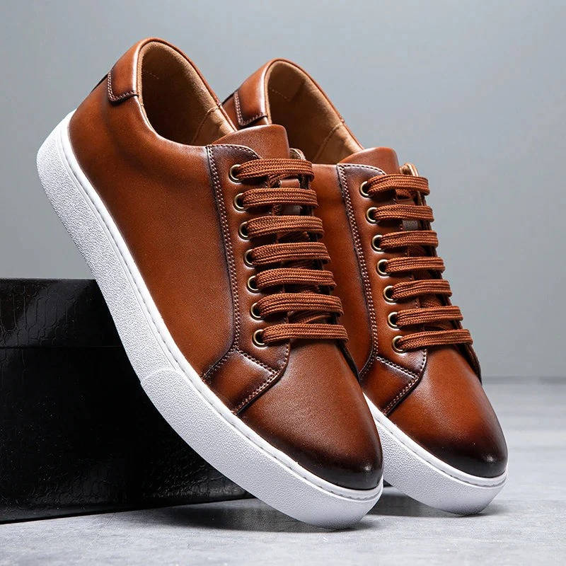 Mens Low-Top Genuine Leather Sneakers