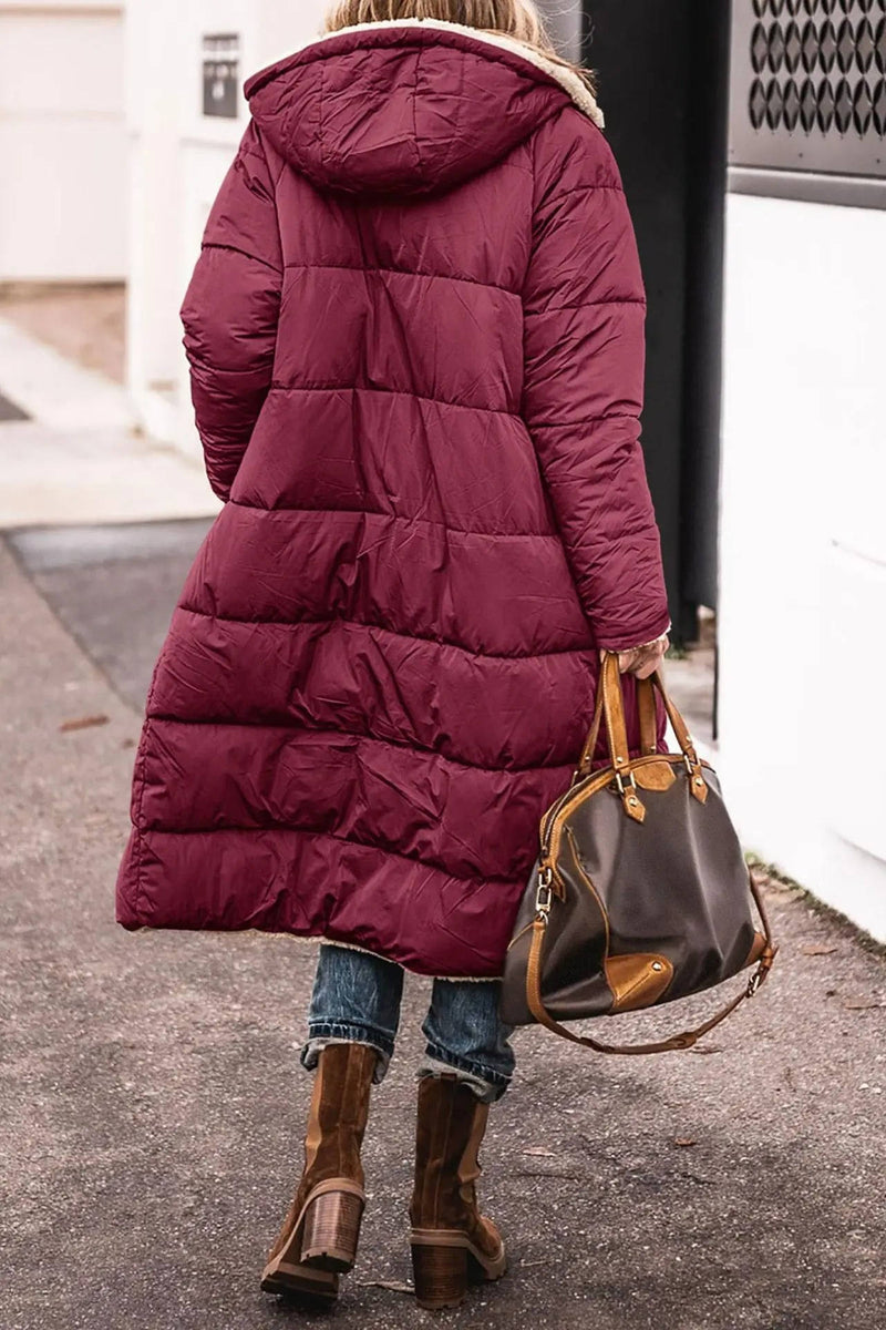 Womens Long Quilted Coat With Hood