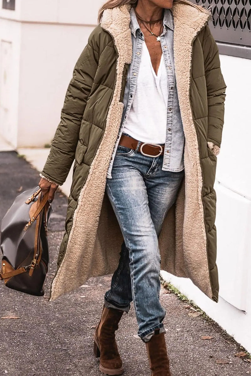 Womens Long Quilted Coat With Hood