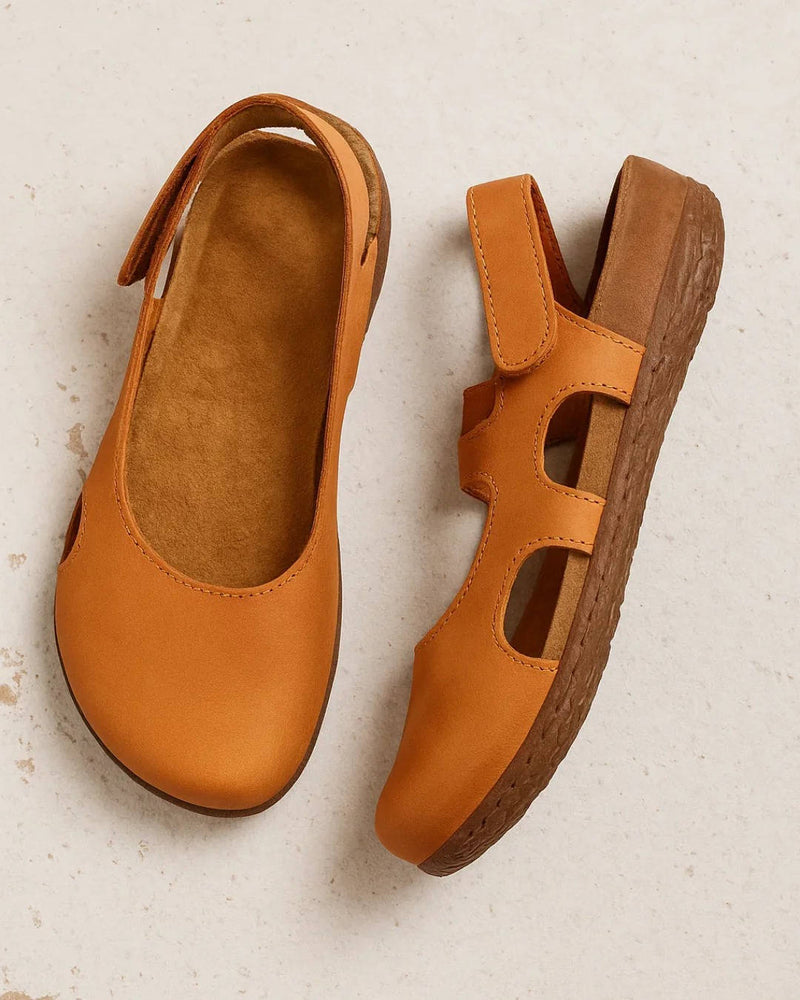 Women's Breathable Leather Summer Flats With Cork Insole