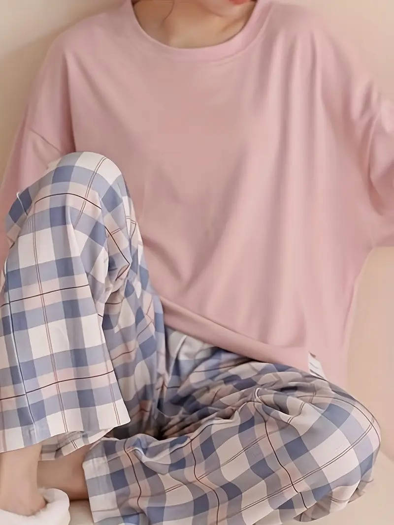 Womens Plaid Pants Pajama Set