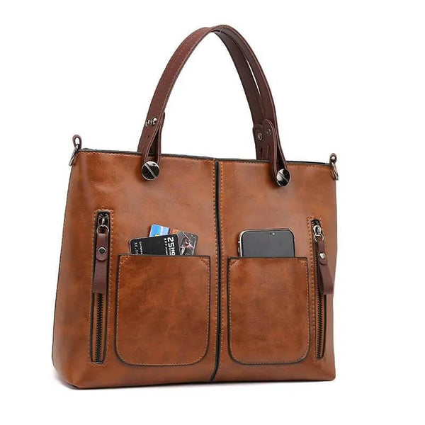 Vintage Style Leather Handbag With Shoulder Strap