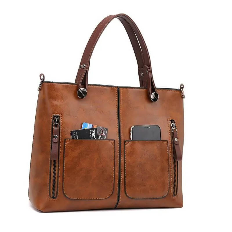 Vintage Style Leather Handbag With Shoulder Strap