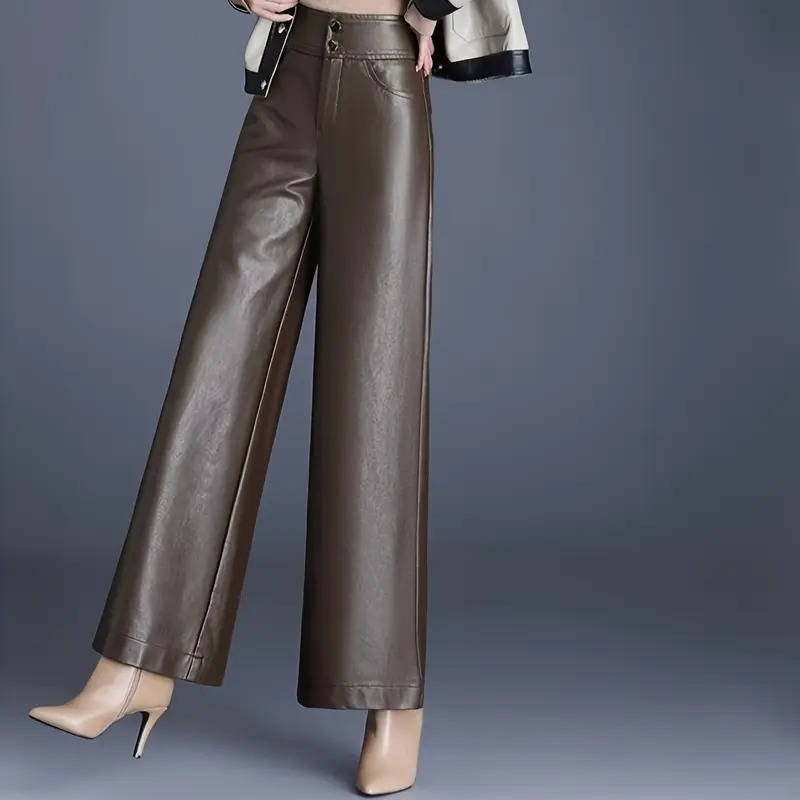 Womens Leather Wide Leg Pants