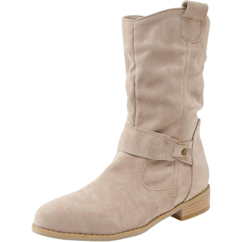 Mid Calf Slouch Suede Boots Low Heel
