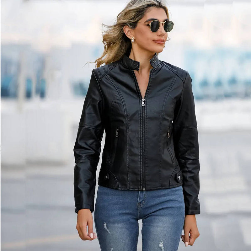 Slim Fit Leather Jacket Women