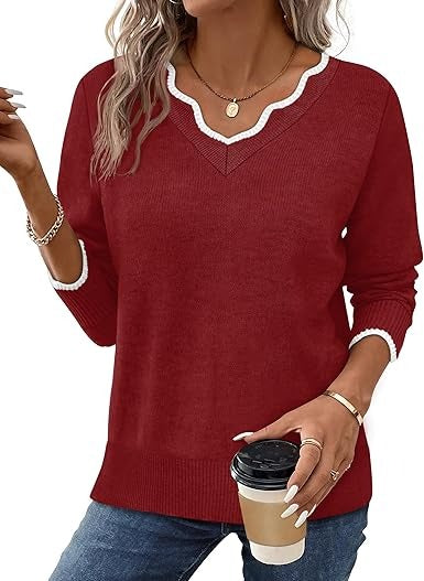 Women's Fall V Neck Sweater Casual Long Sleeve