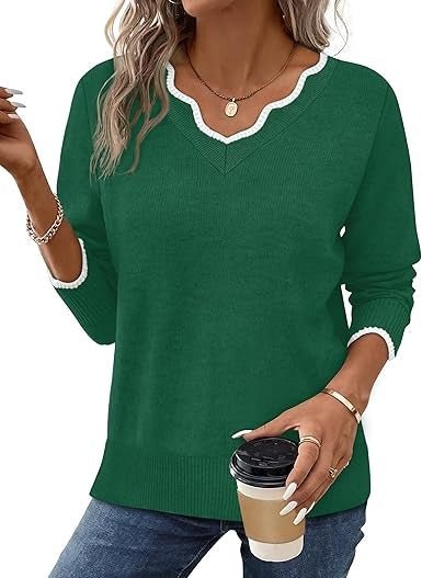 Women's Fall V Neck Sweater Casual Long Sleeve