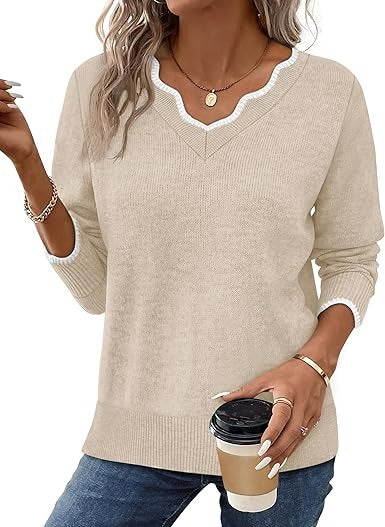 Women's Fall V Neck Sweater Casual Long Sleeve