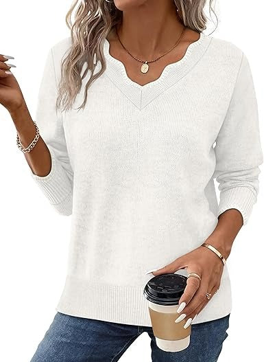 Women's Fall V Neck Sweater Casual Long Sleeve