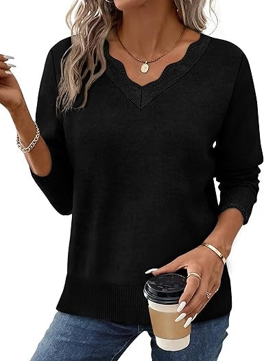 Women's Fall V Neck Sweater Casual Long Sleeve