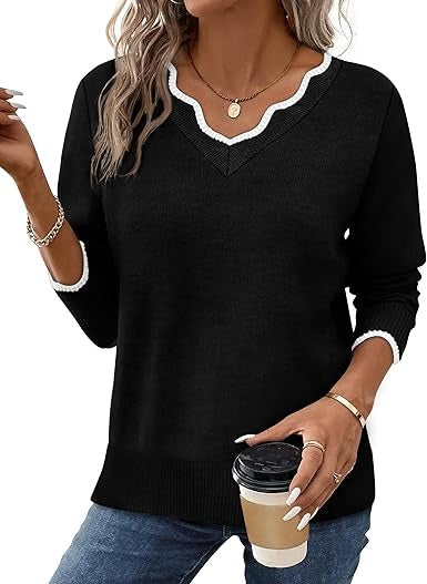 Women's Fall V Neck Sweater Casual Long Sleeve
