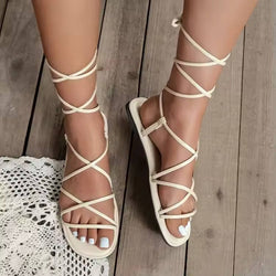 Women's Strappy Lace Up Flat Sandals